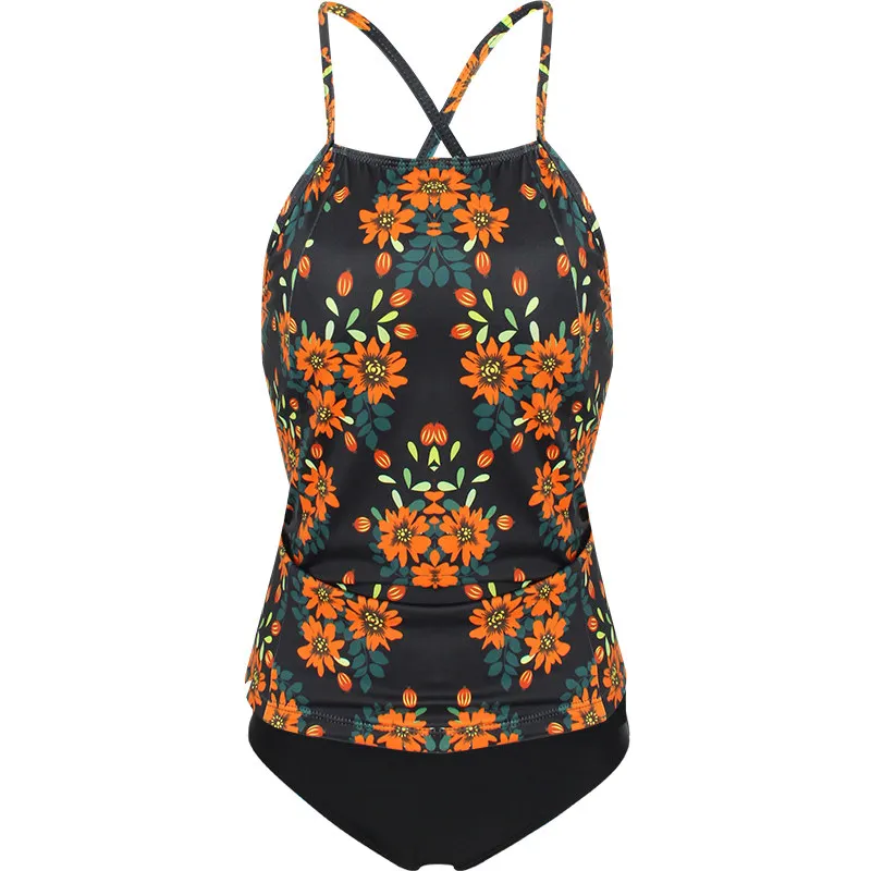 Style3FloralxBlack Высокая талия бикини с оборками 2 шт. купальник с принтом плюс размер женский купальник бикини Feminino купальный костюм танкини набор - Цвет: Style3FloralxBlack