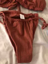 Las mujeres conjunto de Bikini sólido vendaje brasileño de dos piezas de talle alto Push Up ropa acolchada trajes de baño traje @ 40