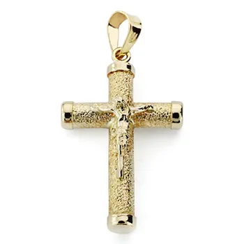 

Cross crucifix 9k gold 24mm. Stick rugged thick chatons [AA7495]