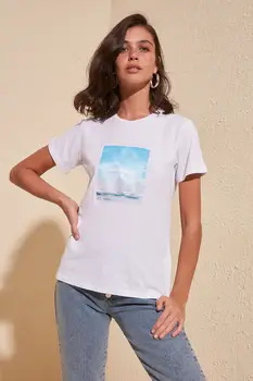 

Trendyol Printed Boyfriend Knitted T-Shirt TWOSS20TS0019