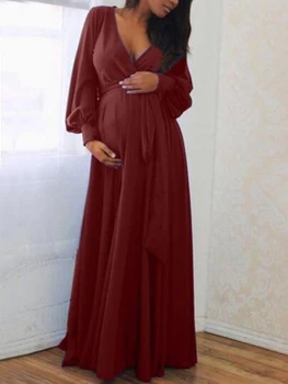 

Couple maternity photography props Lantern Sleeve Maternity gown shooting photo baby shower pregnant maxi dress