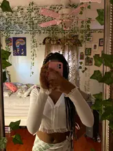 InsGoth-chaqueta negra Vintage de encaje gótico para mujer, Rebeca Sexy Harajuku de manga larga con cuello de pico, Top corto, cárdigan de punto abotonada