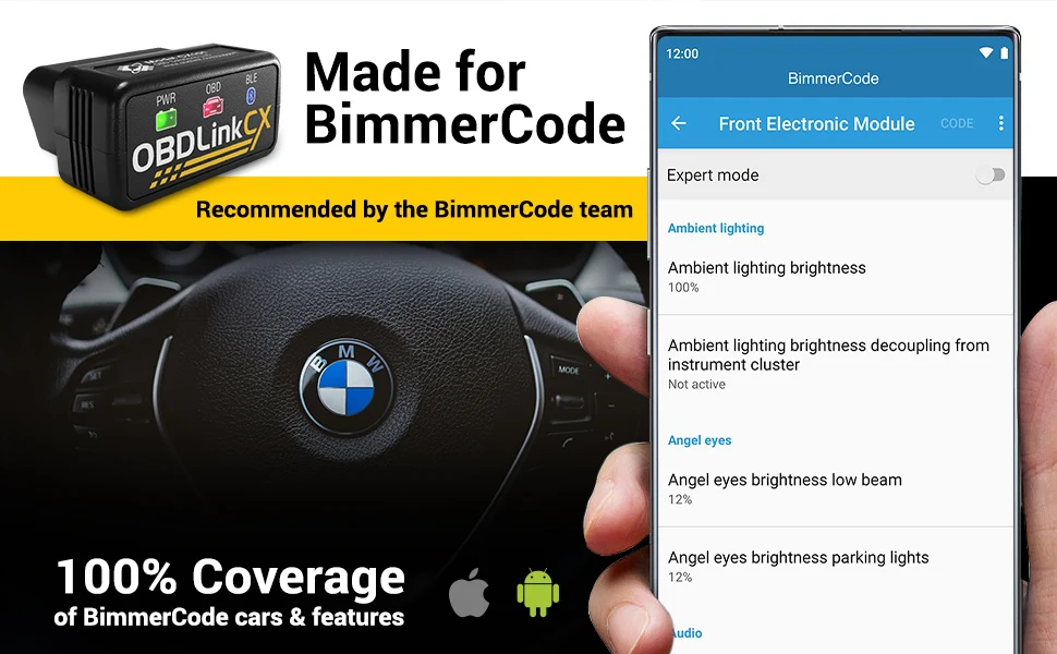big car inspection equipment OBDLink CX -Designed For Bimmercode Bluetooth 5.1 BLE OBD2 Adapter Works with iPhone/iOS & Android, Car Coding, OBD II best car battery charger