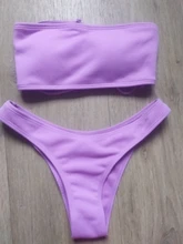 Bikini sin tirantes de cintura alta para mujer, bañador Sexy, traje de baño acolchado, de Color puro monokini, novedad de 2021