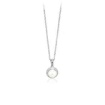 

Mabina Woman Silver Pearl and Cubic Zirconia Necklace-553018