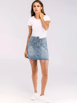 

Katomi women Summer Blue несимметричная casual skirts, with pockets outside and buttons raw edges