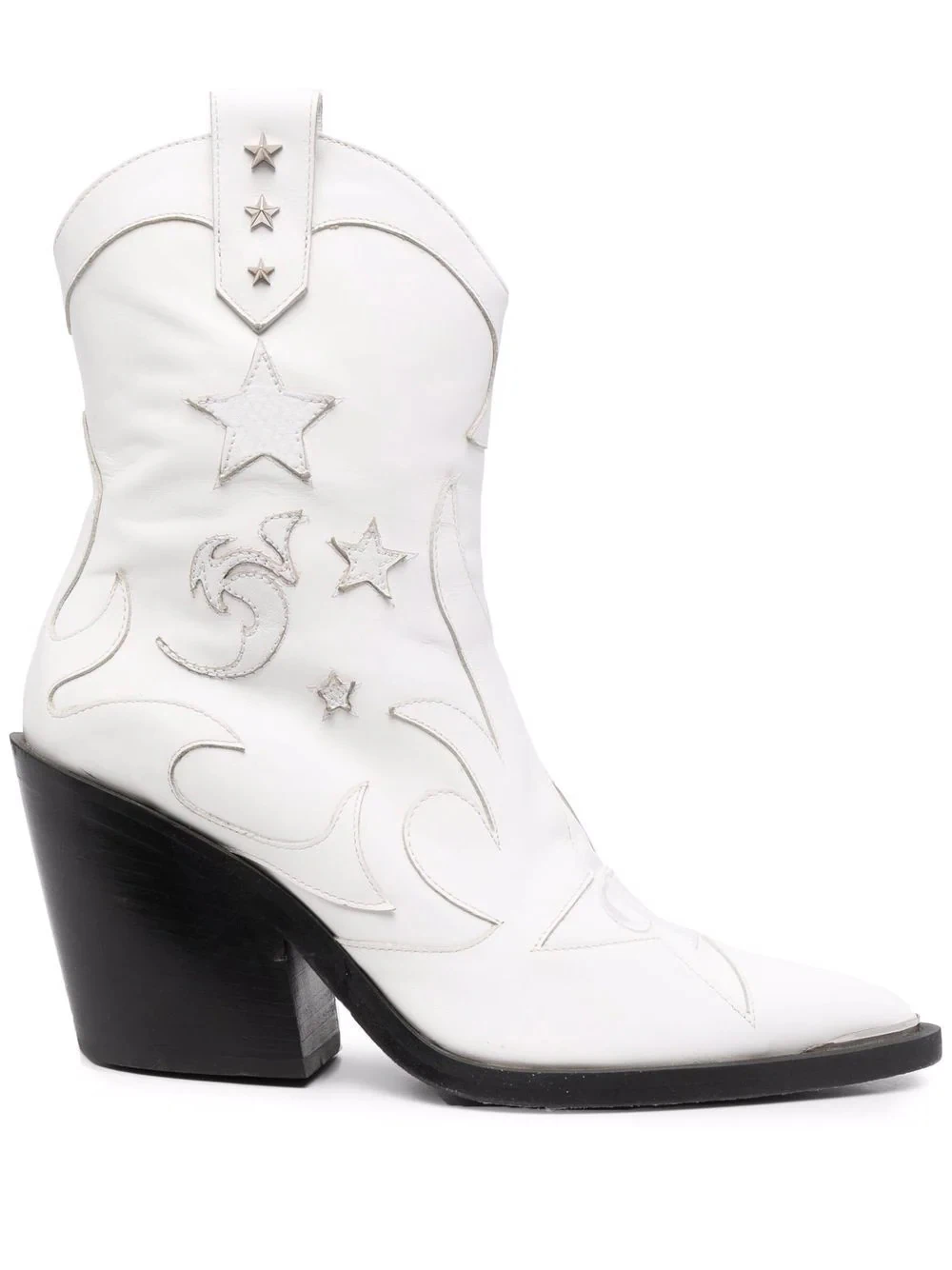 Woman Western Cowboy Boots Mid-Calf Boots Leather Partchwork Shoes Ladies Pointed Toe Women's Metal Heels High Heel