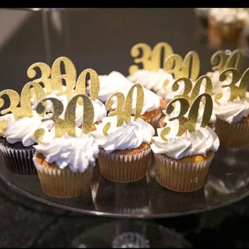 

Custom any text number 30th Birthday Glitter Cupcake toppers thirty Birthday cake topper Party