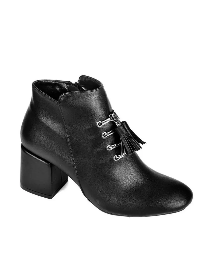 

Mosimoso Women's Ankle Height Boot Black Skin Tassel Ladies High Heels Boots