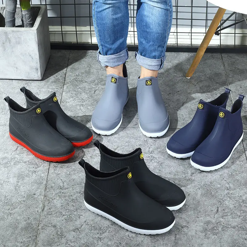 

Rain Boots Men Short Waterproof Rubber Boots Outdoor Comfortable Non-Slip Work Chef Shoes Fishing Boots Men For Rainy Weather