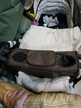 Organizador Universal de cochecito con portavasos aislado, bolsa de teléfono desmontable, correa de hombro, apto para cochecito