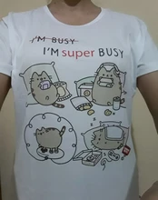 Pusheen gato Kawaii Funmy de dibujos animados T camisa las mujeres que estoy ocupado lindo camiseta Anime Harajuku Ullzang 90s camiseta camisetas superiores de gráficos Mujer