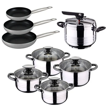 

Cookware 8 Pieces, set pans (22, 26,30 cm) and pressure cooker 5L in stainless steel SAINT ignacio Professional