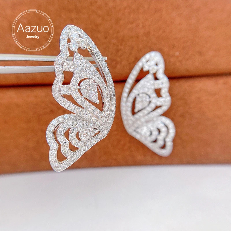 

Aazuo Real 18K Pure Solid White Gold Natrual Diamonds 1.8ct Luxury Butterfly Stud Earrings Gifted For Women Wedding Party Au750