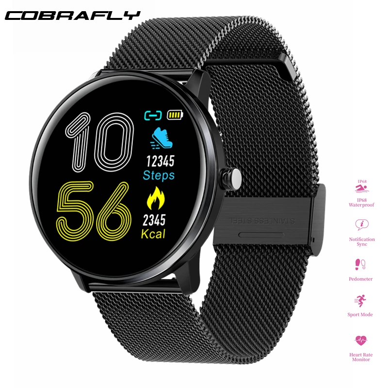 Cobrafly для мужчин и женщин Смарт-часы полный экран сенсорный IP68 водонепроницаемый монитор сердечного ритма фитнес-трекер умные часы для IOS Android