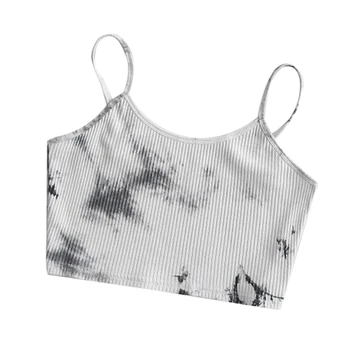 Women New Fashion Tie Dye Print Tank Vest Spring Summer Sleeveless Sexy Crop Tops Ribbed Knitted Leisure Basic Bodycon Bra Camis 1