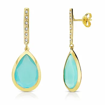 

18k gold earrings long stone blue 33mm. Close pressure [AA2201]