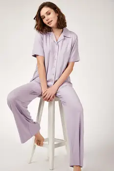 

Happiness ist. Women's Shirt Collar Viscose Pajamas set FN02193