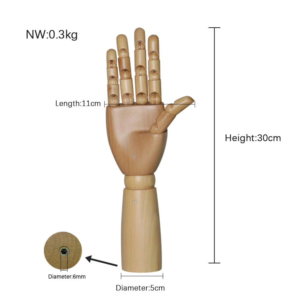 Left and Right Wooden Mannequin Hands for Nails Flexible Movable Fingers  Manikin Arms,Jewelry Display Props Artist Model Hand mannequin