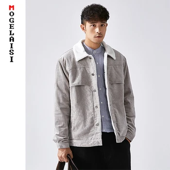 

NEW Winter jacket men solid loose Fur collar keep warm Japanese style Corduroy jackets and coats man Baseball jacket JD0706