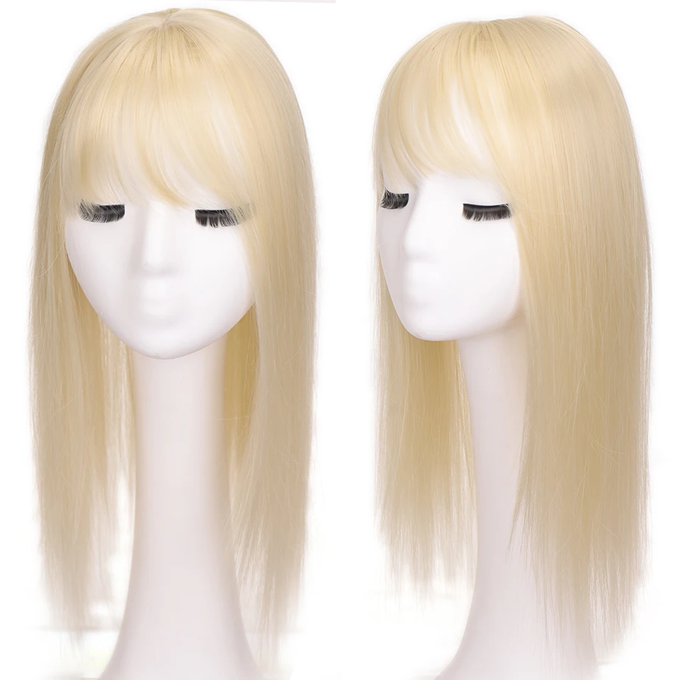 Synthetic Replacement Wig With Bangs Top Hair Pieces Half Head Cover White Hair Straight Natural Invisible Replacement Fake Hair