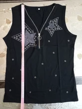 Camiseta con cuentas de 5 estrellas para mujer, Camiseta de algodón de gran elasticidad, camisetas sexys con cremallera y cuello de pico, camiseta sin mangas negra de talla grande 5XL