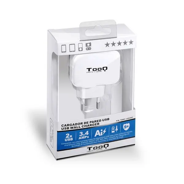Сетевое зарядное устройство TooQ TQWC-1S02WT USB x 2 17W белый