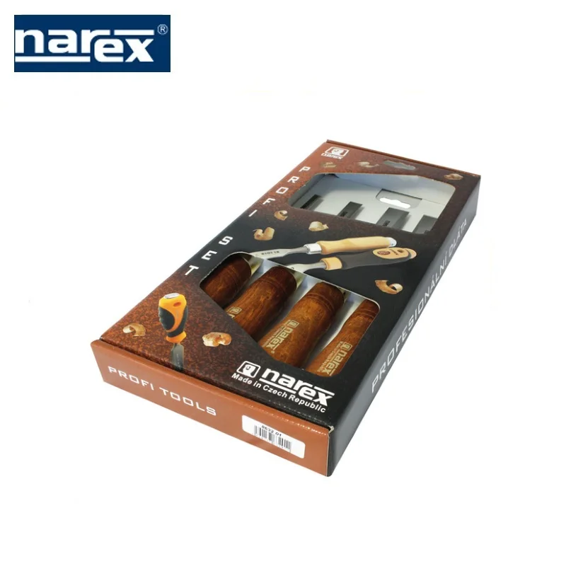 Набор из 4 плоских стамесок с ручкой WOOD LINE PLUS (6 12 20 26) в картонной коробке Narex|Наборы