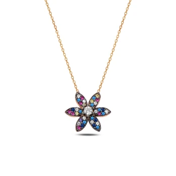 

KUTAYDAN Zircon Cubic Zirconia Flower Necklace 925 Sterling Silver
