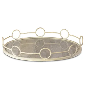 

DIAM glass BASE broken white METAL round tray. 52 CM.