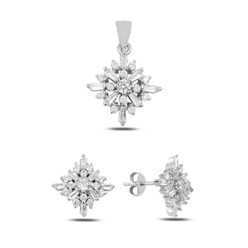 

Kutaydan Zircon Stone Earring & Pendant Set 925 Sterling Silver Made in Turkey