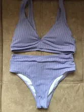 Womens Swimsuits Swimwear Bikini-Set Ribbed Push-Up Black INGAGA High-Waist Biquini