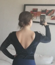 Vintage apliques con cuentas traje de terciopelo de mujer 2020 de moda Sexy sin espalda cuello en V Crossover trajes para mujer Casual cuerpo Femme