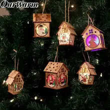 OurWarm DIY деревянный дом Рождественская елка украшения светодиодный светильник подвесные украшения деревянный дом подарок на год для детей