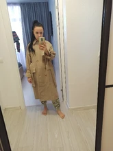 [EAM]-gabardina de manga larga con puño largo para mujer, gabardina con solapa nueva, corte holgado, cortavientos, a la moda, Primavera, otoño, 2021, 1DD0765