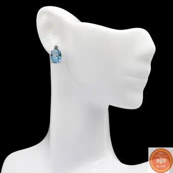 

12x7mm 2020 Simple Style 2.6g Created London Blue Topaz Gift For Sister 925 Solid Sterling Silver Stud Earrings