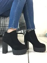 Botines con cremallera lateral para mujer, botas cómodas con hebilla de plataforma, tacón alto grueso de 12Cm, novedad de 2020
