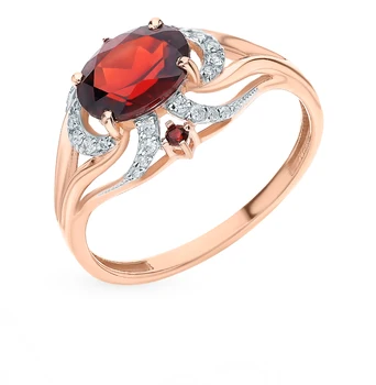 

Gold ring with cubic zirconia and Garnet sunlight sample 585