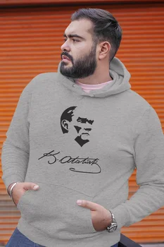 

Angemiel Wear Kemal Ataturk Signature Gray Men 'S Hooded Sweatshirt