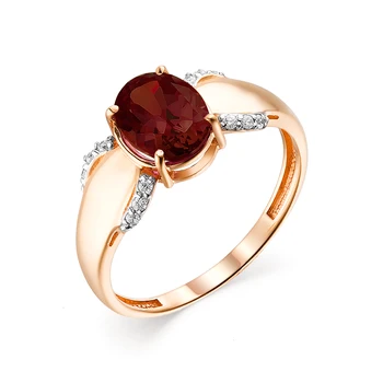 

Gold ring with cubic zirconia and Garnet sunlight sample 585