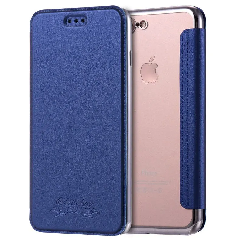 Blue Роскошный чехол-Кошелек С Откидывающейся Крышкой чехол для телефона из искусственной кожи для iPhone 11 XR XS Макс 5 5S SE 6 6S 7 8 Plus прозрачный задняя крышка корпуса - Цвет: Blue