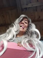 EASIHAIR-Peluca de cabello ombré ondulado para mujer afroamericana, cabellera artificial larga con flequillo, color gris, resistente al calor