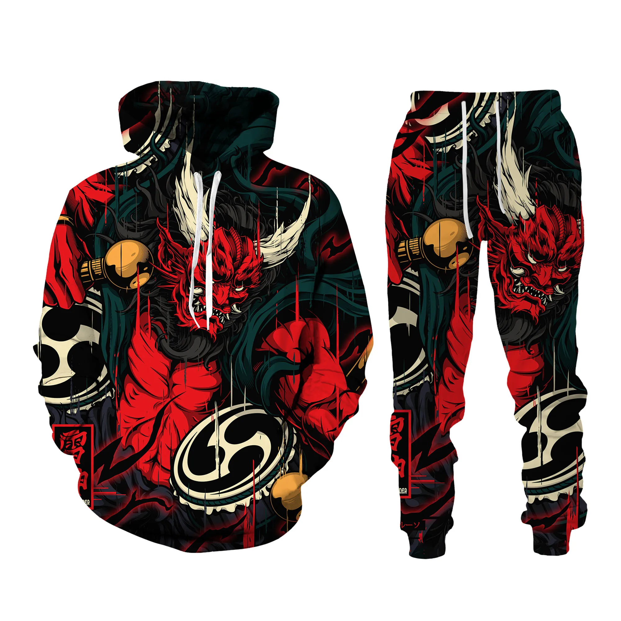 Autumn 3D Oriental Dragon God Printed Mens Hooded Sweater Set Male Japanese Samurai Tattoo Zipper 3d Tracksuit Men Clothing Suit mens jogger sets