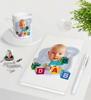 

Personalized Baby Caricature Of White Notebook Pen Turkish Coffee Cup Seti-5