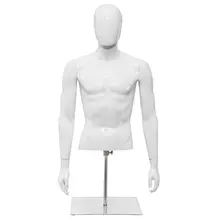 Male Mannequin Realistic Plastic Half Body Head Turn Dress Form Display w/Base  HW56032