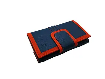 

Wallet for women in leather, two separate departments wallet, wallet and card holder, 16x10 cm. (Blue-orange)