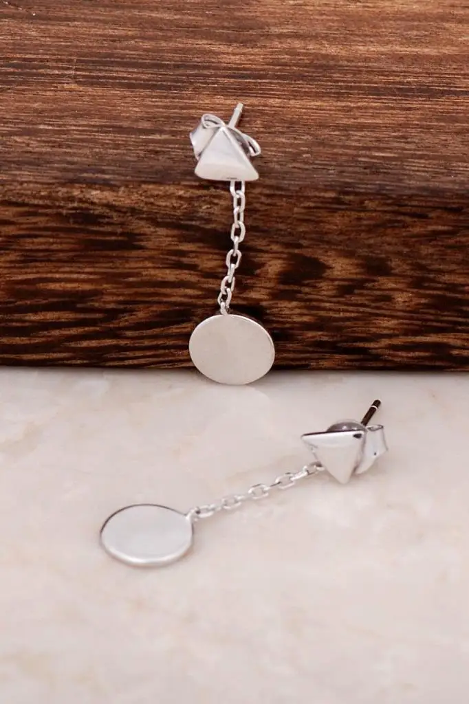 

Sequin Triangle Design Silver Chain Earring 4361 High Quality Hand Made Original Filigree Silver Jewellery Gift for Women