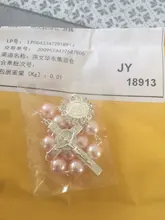 Perla de imitación de cuentas católica Rosario Católico comunión color plata alas colgantes del Crucifijo pulsera lindo regalo