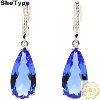 

36x10mm Elegant 7.8g Created Violet Tanzanite Natural CZ Gift For Woman's 925 Sterling Silver Earrings