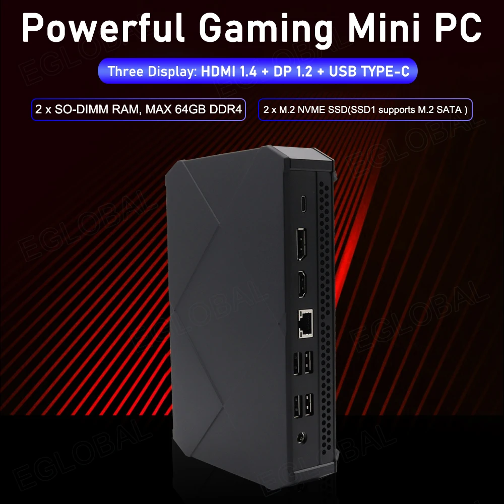 Самый дешевый игровой мини-ПК Eglobal, Intel Core i5-1135G7 3 отображает макс. 64 Гб DDR4 2 * NVME SSD настольный компьютер